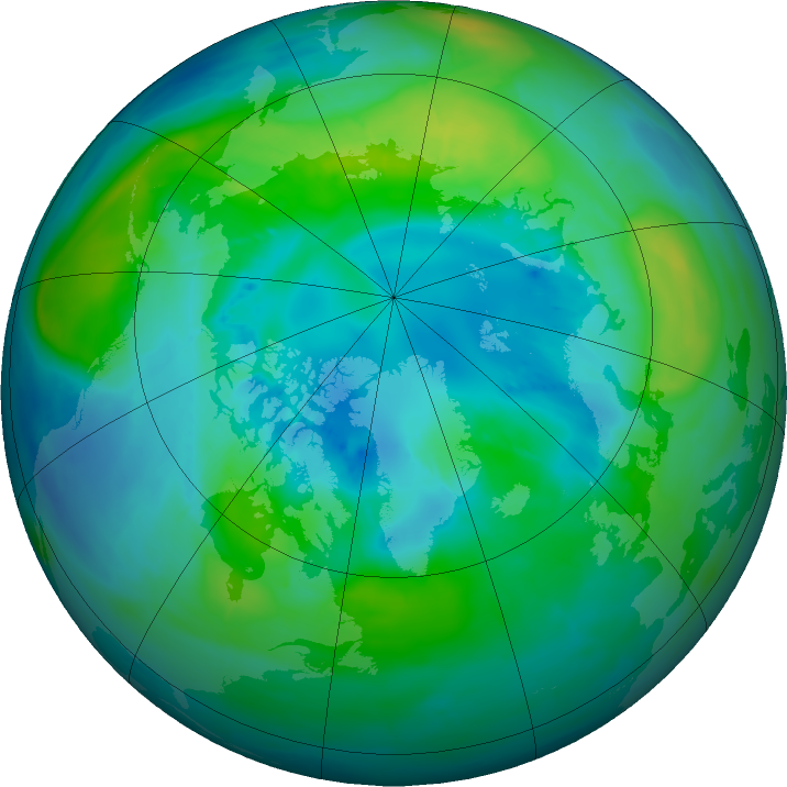 Arctic ozone map for 09 October 2015